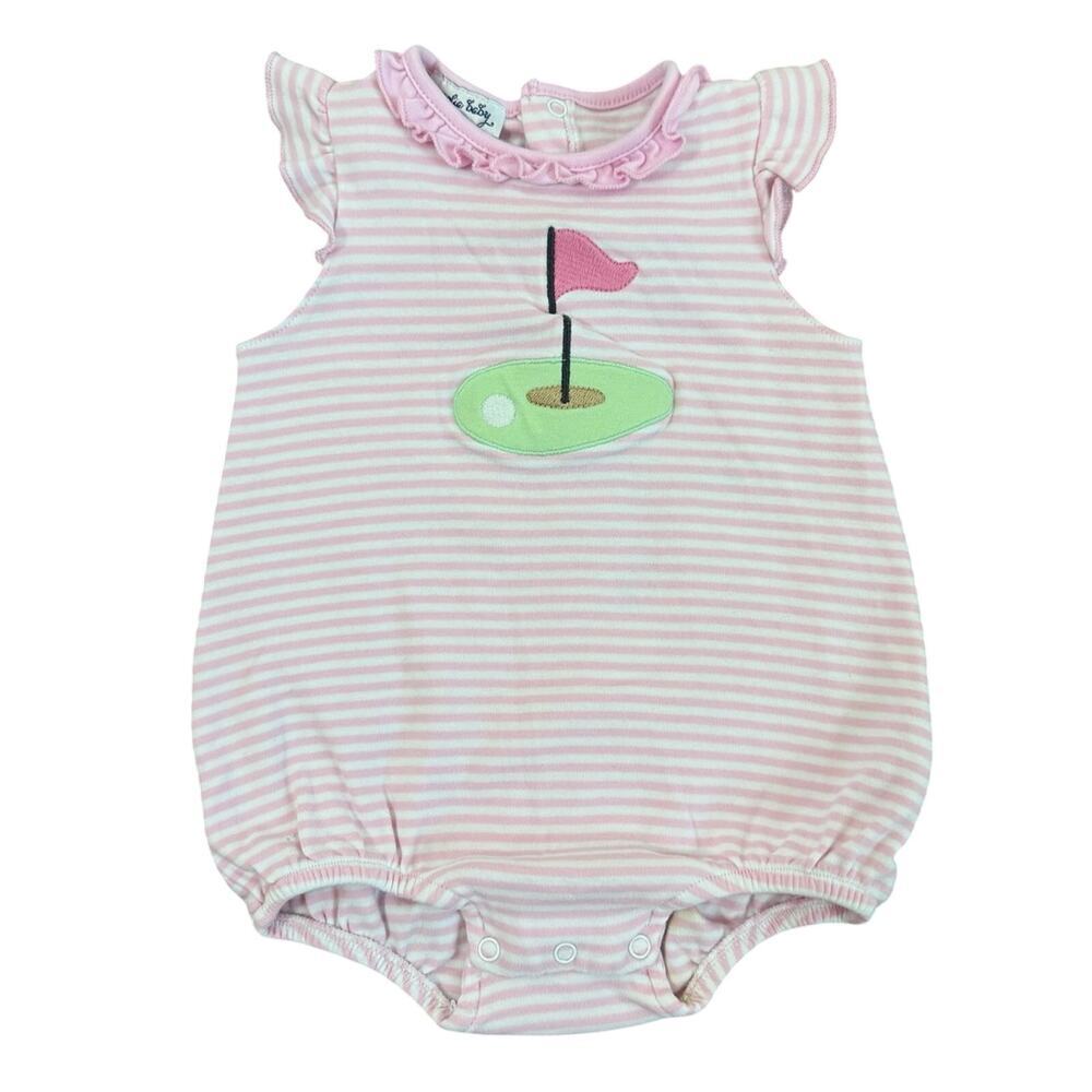 Magnolia Baby Embroidered Ruffle Short Sleeve Golf Bubble Romper 12M